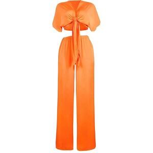 Flirty Match Short‎ Sleeve Tie-Front Top And Pants Summer Sexy Outfit Sz L